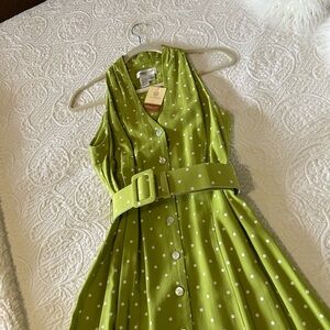Coldwater Creek Lime Green Polka Dot Dress